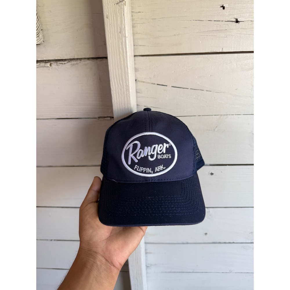 The Game Ranger Boats Flippin Ark Trucker Hat Navy Blue Snapback Mesh Cap Mens